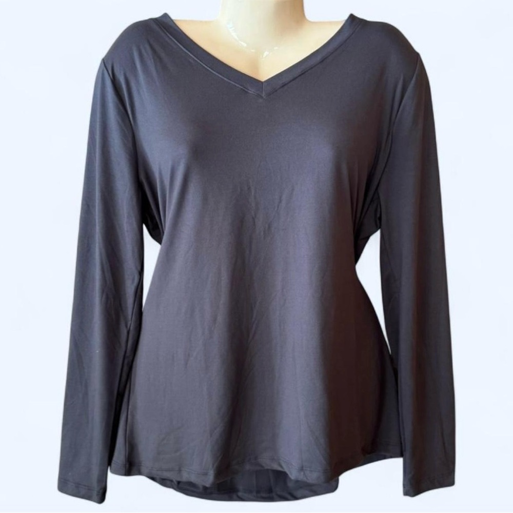 ZENANA Charcoal V-Neck Long Sleeve Top